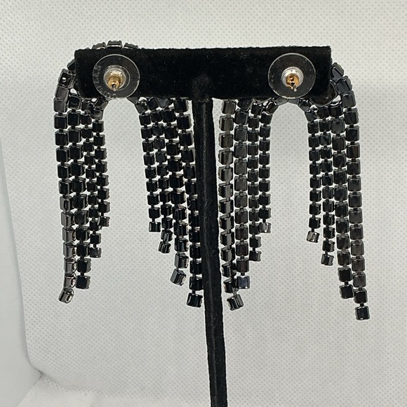 Art Deco Revival Rhinestone Faux Pearl Waterfall Dangle Stud Earrings - Picture 7 of 10